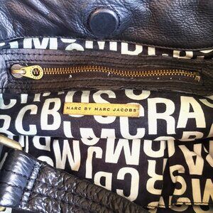 Marc bm Jacobs Black Leather Large Shoulder Bag with Antique Brass Hardware